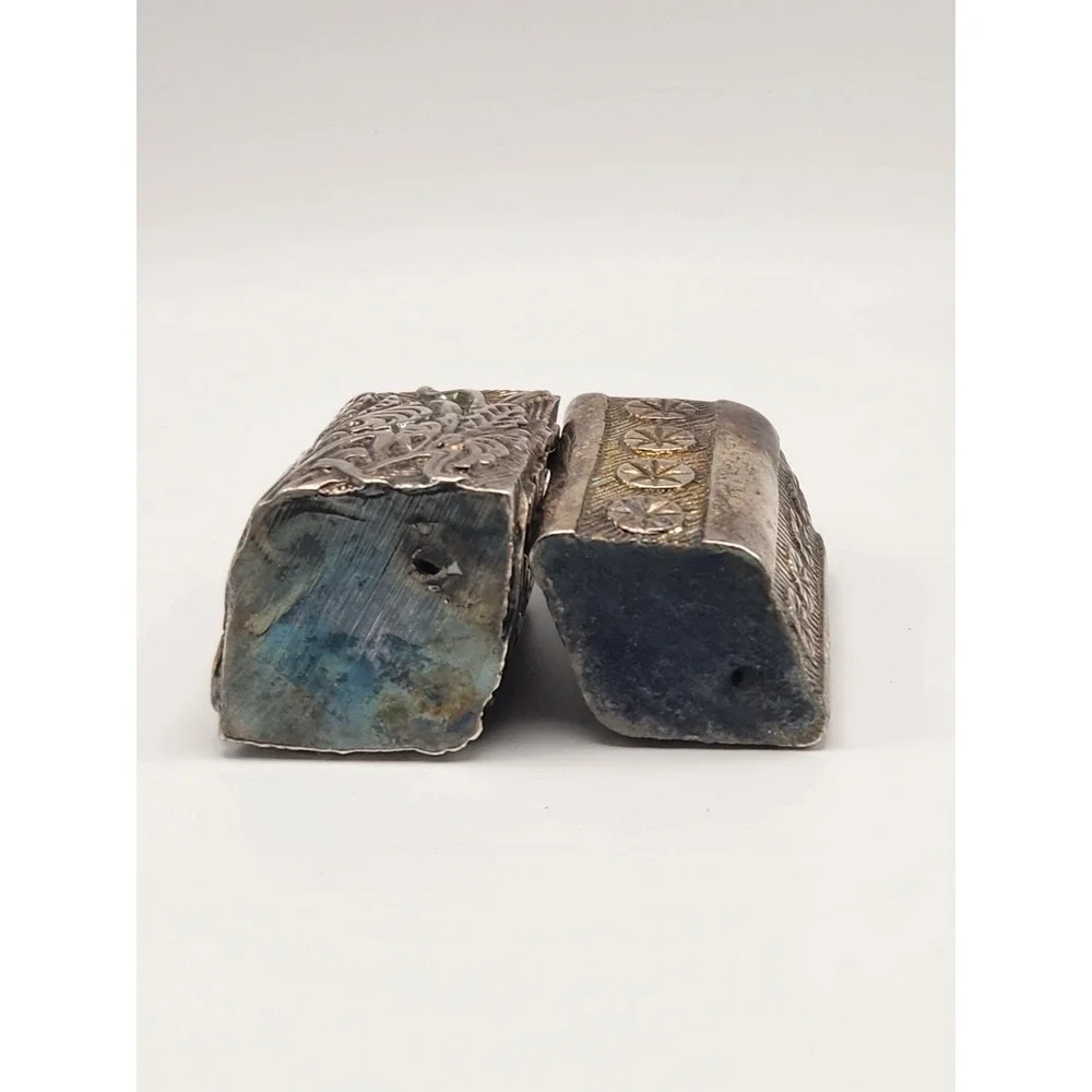 Vintage Silver Tone Repousse Floral Metal‎ Perfume Bottles Set of 2 Botanical - Picture 6 of 7